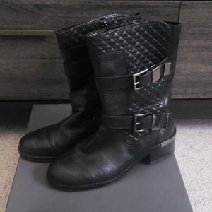 Black and gunsmoke metal booties